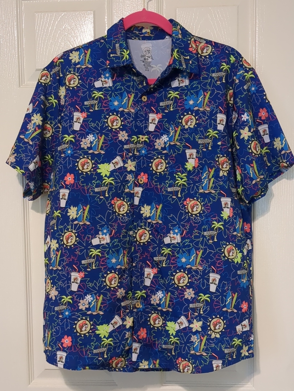 Buc-ee's Blue Tropical Print Short-Sleeve Button-Up Shirt